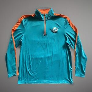 Antigua Miami Dolphins Pullover Mens Small Aqua Blue Orange NFL 1/4 Zip Dri Fit